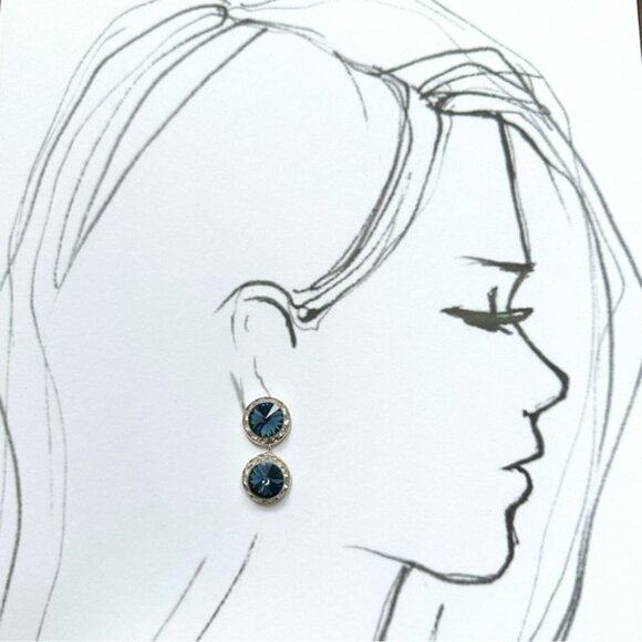 Vintage Blue Crystal Rivoli Drop Earrings - Picture 2 of 4